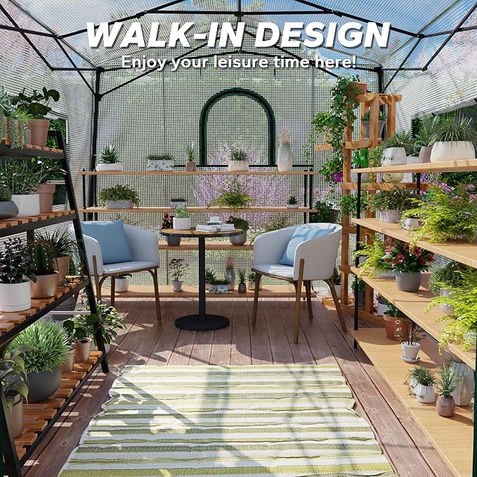 11'x 8.5'x 7.4' Walk-in Greenhouse for Outside & Indoor with 2 Roll-up Zipper Doors, 4 Ventilated Mesh Windows, Patio Plant Gardening Greenhouse for Backyard