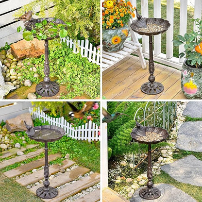Sungmor Cast Iron Bird Bath for Outside, 21 Inch Height Garden Standing Feeder, Antique Style & Shell-Shape Bird Bath Bowl, Decorative Pedestal Birdbath, Outdoor Yard Deck Patio Ornament