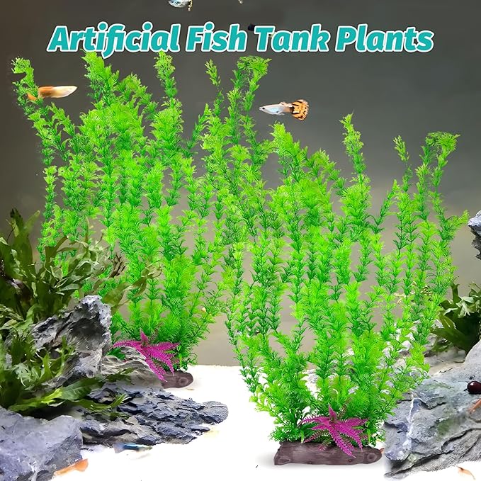 Hamiledyi Aquarium Plastic Plants Aquarium Decor Artificial Fish Tank Plants,Tall Fish Tank Decorations, Extra Large Aquarium Plant 20.4-inch Tall,2PCS