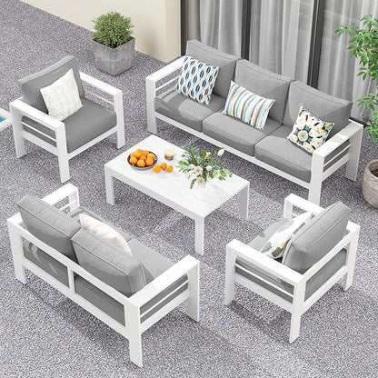 Solaste Aluminum Patio Furniture Set for All Weather, Oversized Metal Outdoor Furniture Set with 27.5" Deep Seating and 3.2" Wide Armrest, Outdoor Patio Conversation Set with 5" Cushion, White