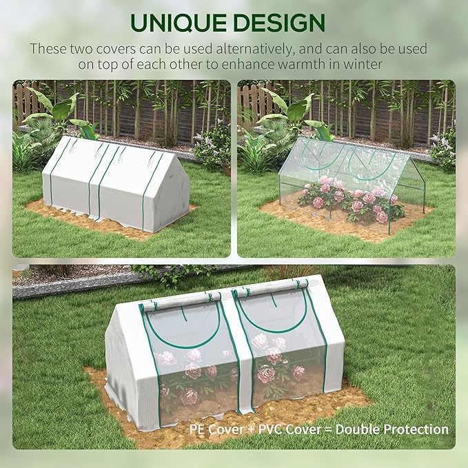 Outsunny 6' x 3' x 3' Portable Greenhouse, Garden Green House with 2 PE/Plastic Covers, Steel Frame and 2 Roll Up Windows, Clear