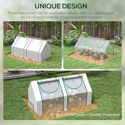 Outsunny 6' x 3' x 3' Portable Greenhouse, Garden Green House with 2 PE/Plastic Covers, Steel Frame and 2 Roll Up Windows, Clear