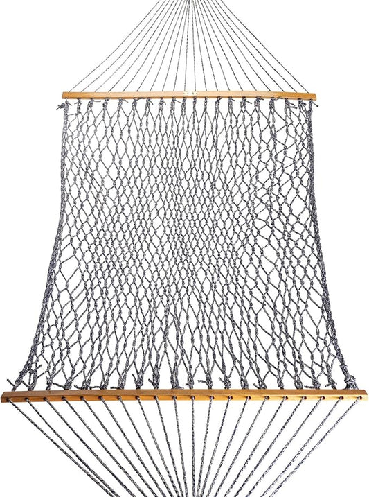 Original Pawleys Island Deluxe Navy Oatmeal Heirloom Tweed DuraCord Rope Hammock – 13 ft. x 60 in., 2-Person, 450 lb Capacity, Oak Spreader Bar, Zinc-Plated Hardware, Handcrafted in The USA