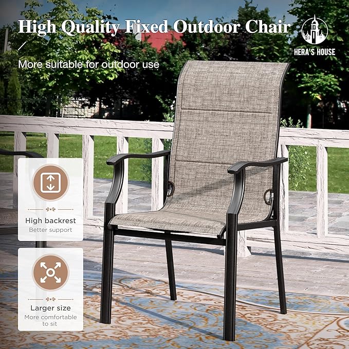 HERA'S HOUSE Premium Patio Dining Chair of 2, Rust Resistant Outdoor Chair with Textilene Padded Seat, Supports up to 350lbs with Comfort and Durability for Lawn Kitchen Garden Backyard