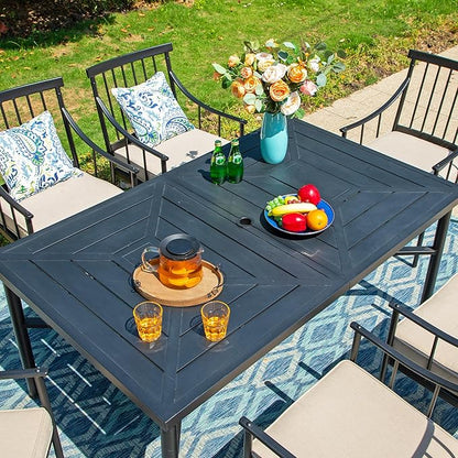 Sophia & William 64" Large Outdoor Dining Table, Rectangular Metal Patio Table for 6, E-Coating Weather-Resistant Dining Table with 1.77" Umbrella Hole for Garden Porch, Black