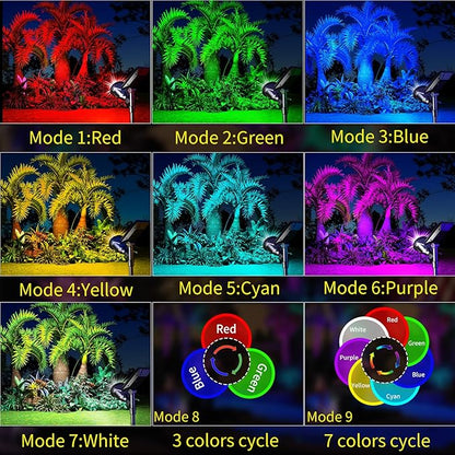 ROSHWEY Solar Outdoor Lights Waterproof, 9 Lighting Modes Halloween Christmas Solar Garden Light Colored Landscape Spotlights Spot Lights Outdoor Lighting for Backyard House Yard Pool Patio- 4 Pack