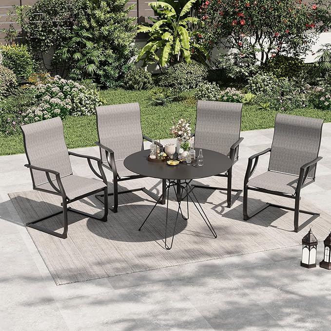 Amopatio Patio Chairs Set of 4, Outdoor Porch Chairs for All Weather, Breathable Garden Outdoor Dining Chairs for Backyard Deck, Grey & White