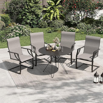 Amopatio Patio Chairs Set of 4, Outdoor Porch Chairs for All Weather, Breathable Garden Outdoor Dining Chairs for Backyard Deck, Grey & White