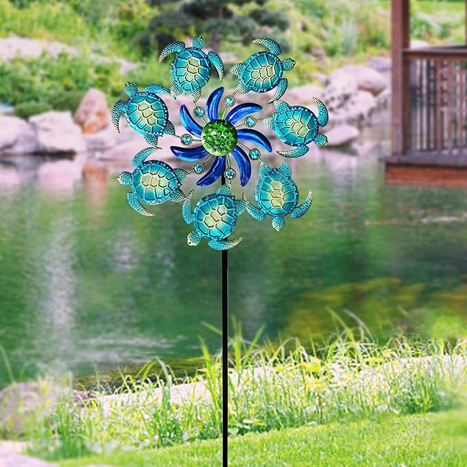 Green Sea Turtle Wind Spinners Garden Stake, 39" Turtles Wind Spinner Outdoor Decorations- Metal Outside Lawn Stake Wind Sculptures for Yard Patio,Lawn & Garden Art Decor