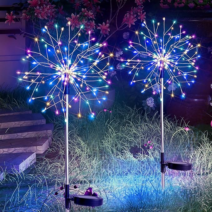 suddus Solar Garden Lights Outdoor Waterproof Decorative, 2Pack 150LED Firework Lights 8 Modes, Multicolor Solar Fairy Light for Yard, Patio, Pathway, Flowerbed Party Wedding Decor