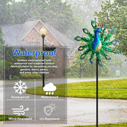 Outdoor Wind Spinner, 37" Metal Peacock Wind Spinner, Peacock Sculpture Garden Wind Spinners for Garden Yard Patio Decoration