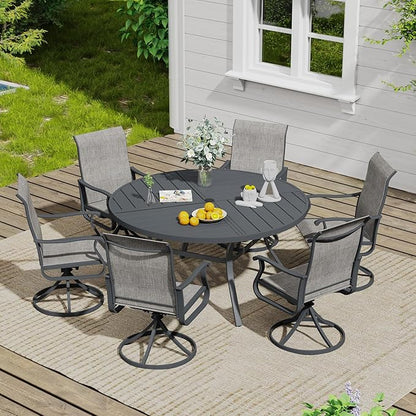 VICLLAX Outdoor Patio Round Dining Table, 50"x 50" Spliced Metal Tabletop for Deck Lawn Garden Backyard, Dark Grey