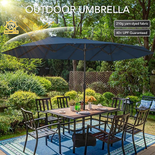 Sundale Outdoor 15ft Large Patio Umbrella with Base Included and Umbrella Cover, Outdoor Double-Sided Umbrella