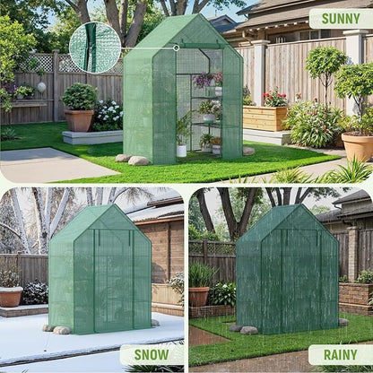 Portable Greenhouse for Outdoor, Small Greenhouses with Durable PE Cover, Walk in Greenhouse with Shelves Stands,Green