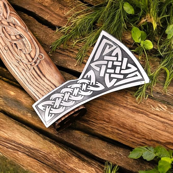 AX-7615 Custom Gift Forged Carbon Steel Viking Axe with Rose Wood Shaft, Viking Bearded Camping Axe