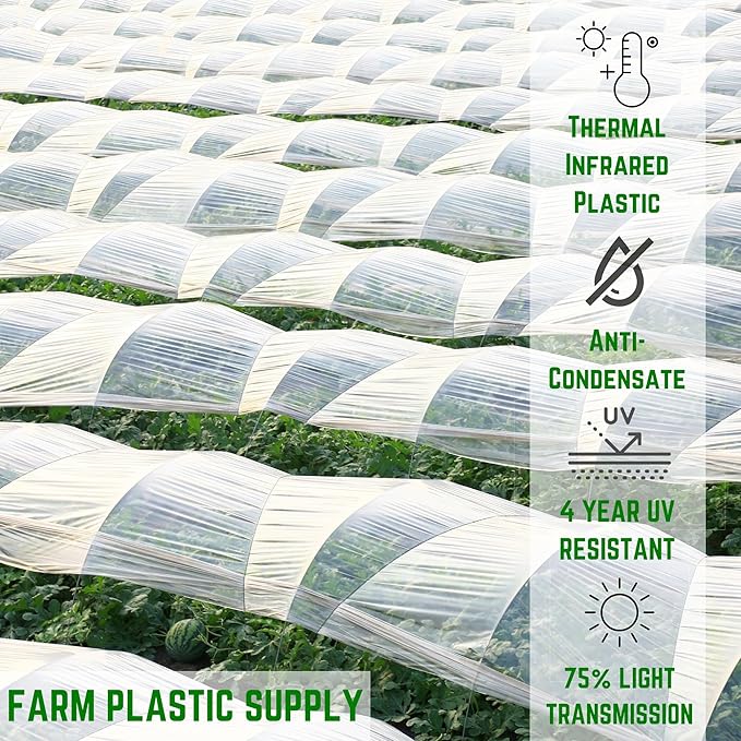 Farm Plastic Supply - Clear Coolmax Greenhouse Plastic Sheeting - 6 Mil - 4 Year UV Resistant Infrared Anti-Condensate Green House Covering Thermal Greenhouse Plastic 6 mil (32' x 90')
