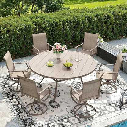 DIFY 53" Round Outdoor Patio Dining Table for 8, Metal Patio Table with 1.57" Adjustable Umbrella Hole, All-Weather Dining Furniture Table for Backyard Lawn Garden, Cream