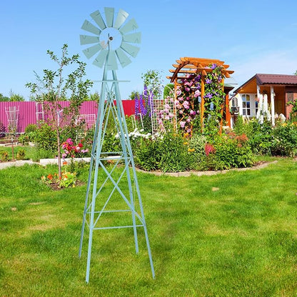 Garden Windmill for Yard Decor, 8 ft Tall Metal Windmill with Spinning Blades, Weather-Resistant Outdoor Windmill for Lawn, Farmhouse, Rustic & Farm Decor,Blue