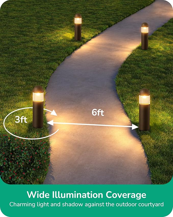 EDISHINE Low Voltage Landscape Lighting, 12V 3W 3000K Warm White, Electric Outdoor Bollard Lights with Connectors, Waterproof LED Pathway Driveway Walkway Lights Wired for Yard Garden