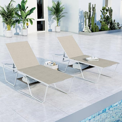 MFSTUDIO Outdoor Chaise Lounge Chairs of 2, Reclining Lounger Chairs with 5 Adjustable Positions, Pool Beach Lounge Chairs, Textilene, Outdoor Lounger Seating Furniture