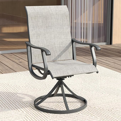 VICLLAX 7 Pieces Patio Dining Set for 6, Outdoor Furniture Set Includes 53" Outdoor Round Table and 6 Patio Swivel Chairs for Lawn Garden, Grey Tabletop and Grey Fabric