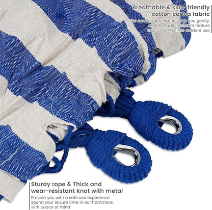 Lazy Daze Hammocks Double Hammock with 9 ft Space-Saving Steel Stand Includes Portable Carrying Case, 450 Pounds Capacity (Blue White)