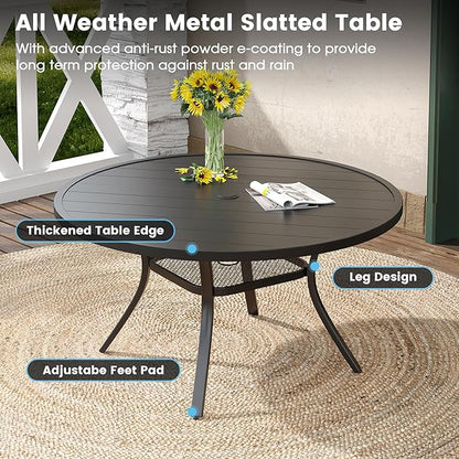 DIFY 7 Pieces Outdoor Patio Dining Set, 6 Blue Textilene Swivel Dining Chairs and 47.2" Black Round Dining Table, Metal Outdoor Table and Chairs