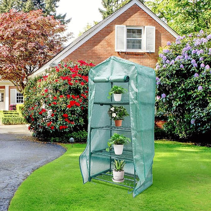 Sfcddtlg 4 Tier Greenhouse Replacement Cover, 63" x 27.2" x 19.3" PE Plant Greenhouse Cover with Roll-Up Zipper Door for Indoor Outdoor Gardening Plants Cold Frost Wind Rain Proof (Frame NOT Included)