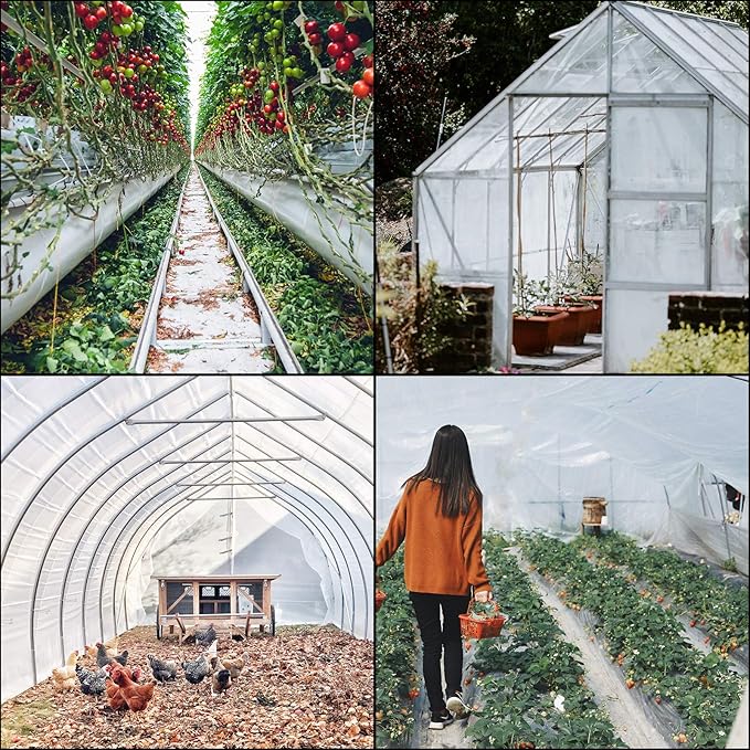 VEVOR Greenhouse Plastic Sheeting 12 x 25 ft, 6 Mil Thickness UV Resistant Clear Polyethylene Film, Hoop Green House Cover for Farms, Agriculture, Garden