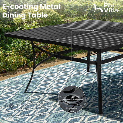 PHI VILLA 9 Piece Outdoor Patio Dining Set, Large Square Metal Dining Table and 8 Outdoor Swivel Dining Chairs, Patio Table and Gray Chair Furniture Dining Set for 8 Person