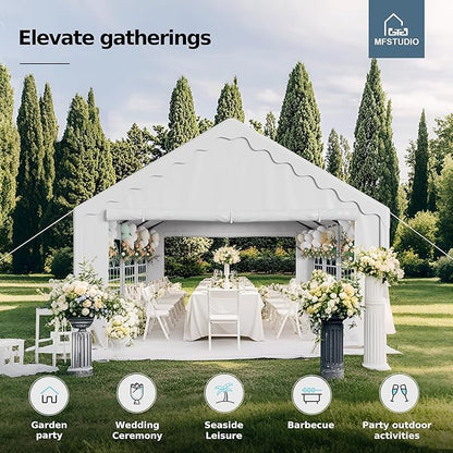 MFSTUDIO 13x26 Party Tents, Outdoor Heavy Duty Tents for Parties with Removable Sidewalls, Canopy Events Tent Shelter for Outdoor Wedding Birthday Backyard, White