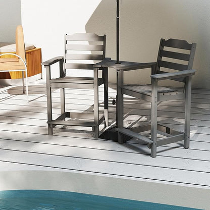 OTSUN Tall Adirondack Chairs Set of 4 with Connecting Tray, 24 inches HDPE Bar Height Outdoor Chairs, All Weather Resistant for Balcony, Porch, Kitchen (4 PCS, Grey)