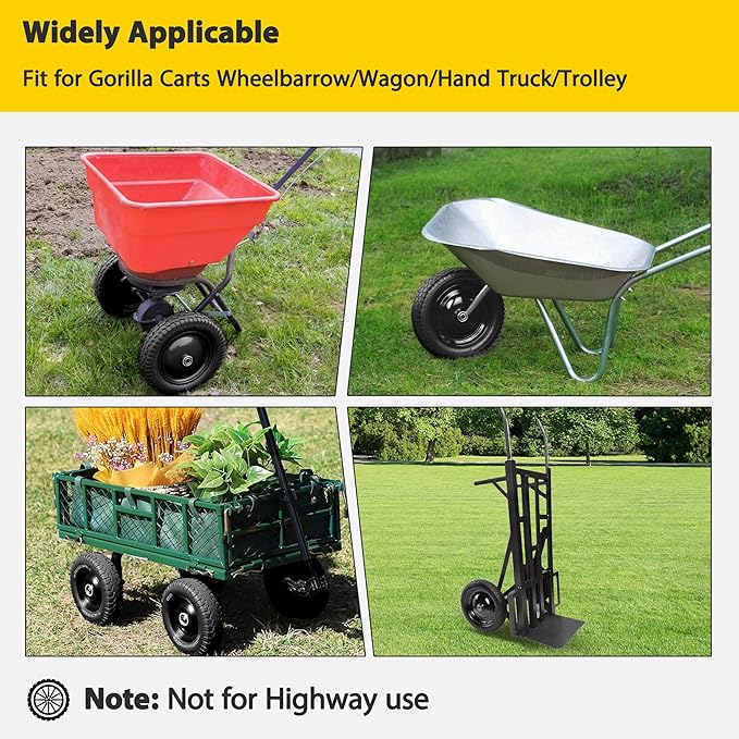 2PC 4.80/4.00-8 Flat Free Tire, 14.5 Wheelbarrow Tire and Wheel with 5/8" Bearings & Extra 3/4", 3-7" Centered Hub, 4.80/4.00-8 tire and wheel Fit for Gorilla Cart, Garden Cart/Hand Truck