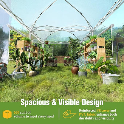 AMERLIFE 19.2×10×8.5 FT Pop-up Greenhouses for Outdoors Indoor with Adjustable Durable Frame, Portable Walk in Greenhouse with 2 Roll-up Zipper Doors, Windows and PE Cover, White