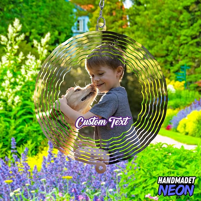 Personalized Dog Memorial with Photo Wind Spinner Metal Outdoor Art, Custom Picture Colorful 3D Kinetic Sculpture, Image Ornament Hanging Pet Loss Sympathy Gifts for Dogs