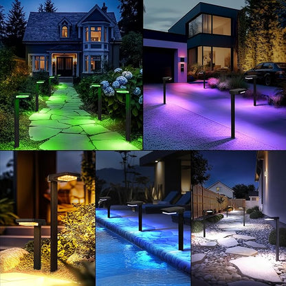Solar Lights Outdoor, 2Pack Smart Pathway Lights with Color Changing &Sync, 9Modes (Warm/Cool White,RGB) for Driveway,Walkway,Garden,Yard,Fence,Patio,Lawn,Step Waterproof