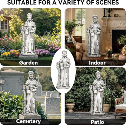 St Francis Garden Statue, Catholic Religious Outdoor Sculpture for Prayer and Meditation, 30.7” Large Patron Saint of Animals Patio Decor in Durable Magnesium Oxide Stone,Gray