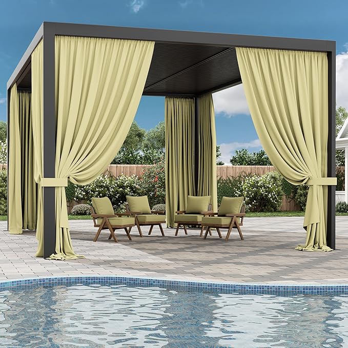 Gazebo Universal Replacement Privacy Curtain,12'×16' Gazebo Outdoor Waterproof Curtains, 4-Panels Sidewall Curtains with Double Zipper for Patio Canopy, Garden and Backyard (Curtain Only)