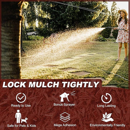 Mulch Glue - 128oz / 1 Gallon Landscape Adhesive Gravel Binder Glue with Applicator for Landscaping Concentrate Covers, Garden - Ready to Use Non Toxic Mulch Stabilizer for Pea Gravel, Stones, Bark
