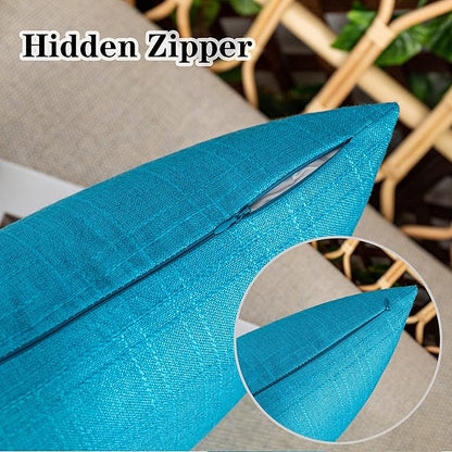 Kevin Textile Pack of 2 Decorative Outdoor Waterproof Pillow Covers Checkered Garden Cushion Sham Throw Pillowcase Shell for Patio Tent Couch 16x16 Inch Peacock Blue