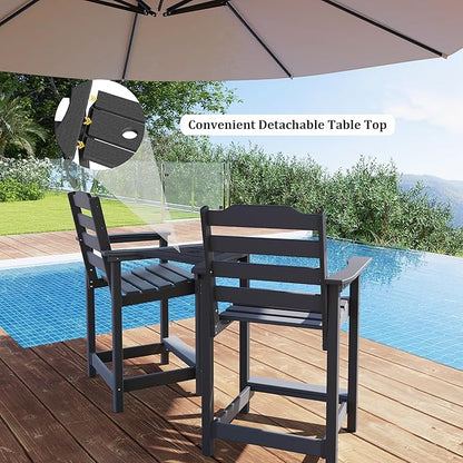 OTSUN 24 Inch HDPE Counter Height Outdoor Chair, All Weather Resistant Adirondack Bar Stools for Balcony, Porch Kitchen(1 PC, Black)
