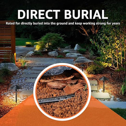 SUNVIE 100FT 16/2 Low Voltage Landscape Wire, 16 Gauge Low Voltage Stranded Copper Wire, 16 AWG 2 Conductor Electric Wire Direct Burial Lamp Wire for Landscape Lighting Wire, ETL Listed, Black