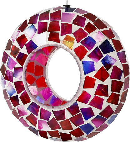 Sunnydaze 6-Inch Glass Mosaic Hanging Bird Feeder for Outdoors - Fly-Through Wild Bird Feeder - Crimson Mosaic