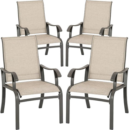 NUU GARDEN Patio Dining Chairs Set of 4, All Weather Textilene Patio Chairs,Powder-Coated Metal Frame Outdoor Patio Bistro Dining Chairs for Lawn Garden Backyard, Beige