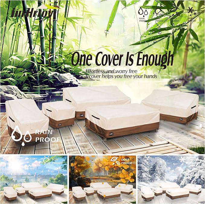 2-Seater Outdoor Couch Cover,58" Wx32 Dx31 H Inches Patio Loveseat Cover,100% Waterproof Heavy Duty Patio Sofa Covers,Patio Furniture Covers,Beige&Brown