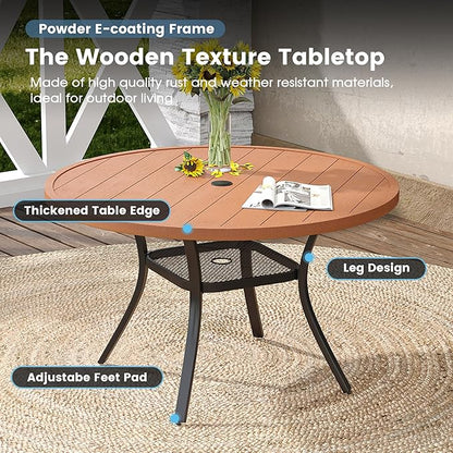DIFY 5 Pieces Outdoor Patio Dining Set, 4 Brown Textilene Swivel Dining Chairs and 41.7" Walnut Round Dining Table with Faux Wood Top, Outdoor Table and Chairs