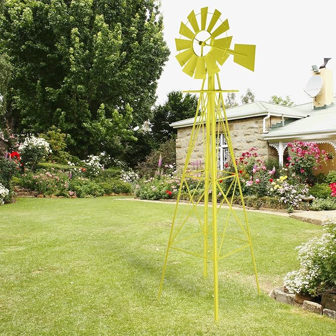Garden Windmill for Yard Decor, 8 ft Tall Metal Windmill with Spinning Blades, Weather-Resistant Outdoor Windmill for Lawn, Farmhouse, Rustic & Farm Decor,Yellow