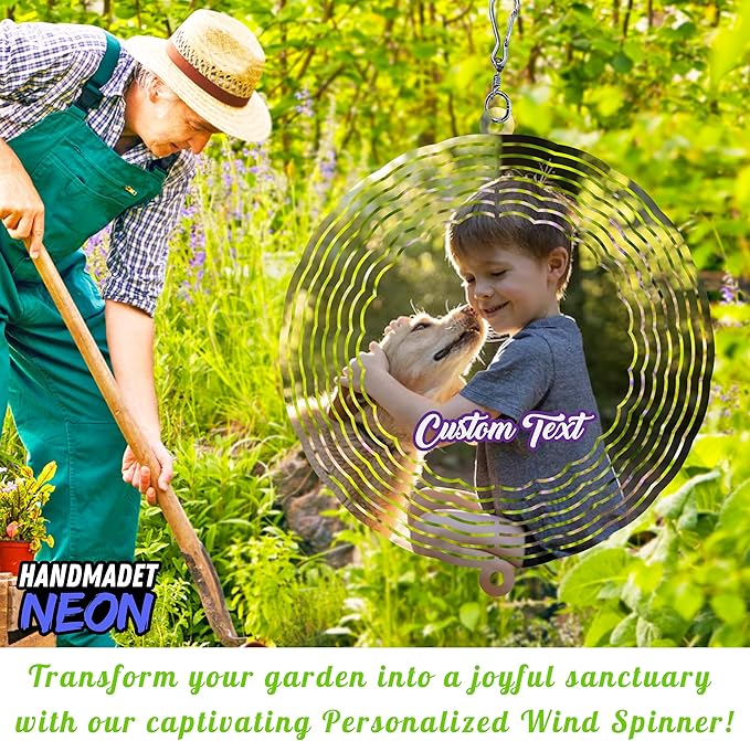 Personalized Dog Memorial with Photo Wind Spinner Metal Outdoor Art, Custom Picture Colorful 3D Kinetic Sculpture, Image Ornament Hanging Pet Loss Sympathy Gifts for Dogs