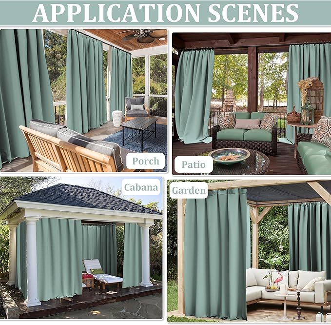 Gazebo Universal Replacement Privacy Curtain,12'×14' Gazebo Outdoor Waterproof Curtains, 4-Panels Sidewall Curtains with Double Zipper for Patio Canopy, Garden and Backyard (Curtain Only)