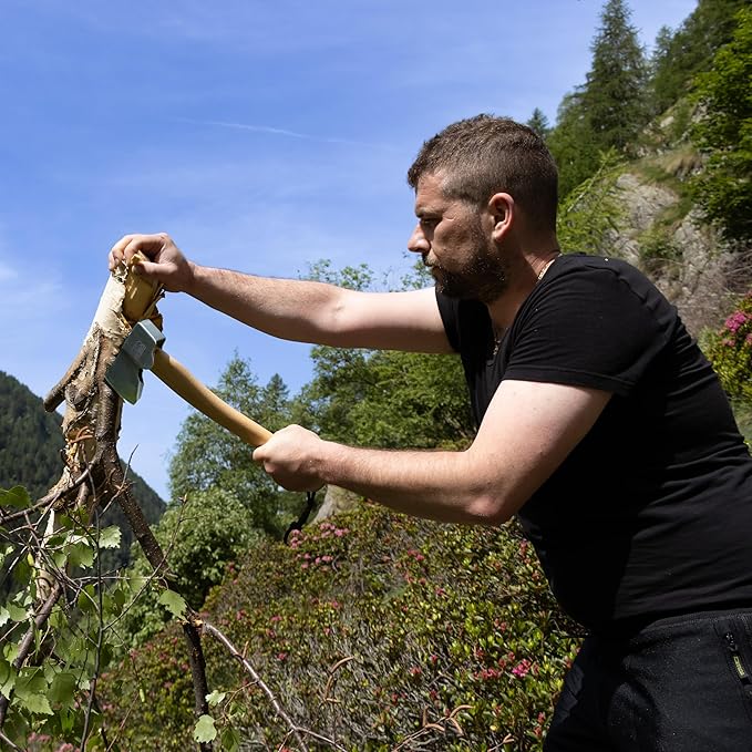 Prandi Segurin Hatchet 88 lb - Hickory Handle 11 in with Leather String - Ideal for Camping, Travel and Bushcraft - Made in Italy